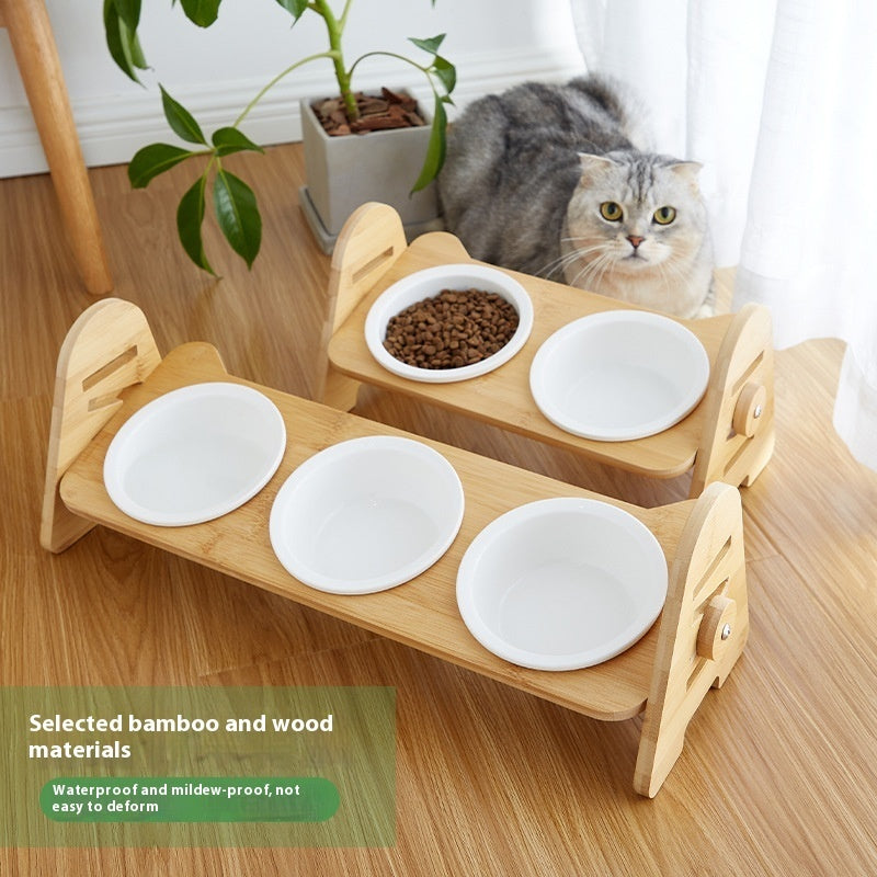 KFX-4883645 Pet Drinking Bowl with Bamboo Stand – Ceramic and Stainless Steel Options