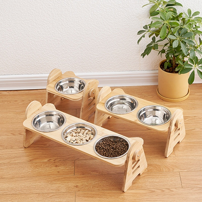 KFX-4883645 Pet Drinking Bowl with Bamboo Stand – Ceramic and Stainless Steel Options