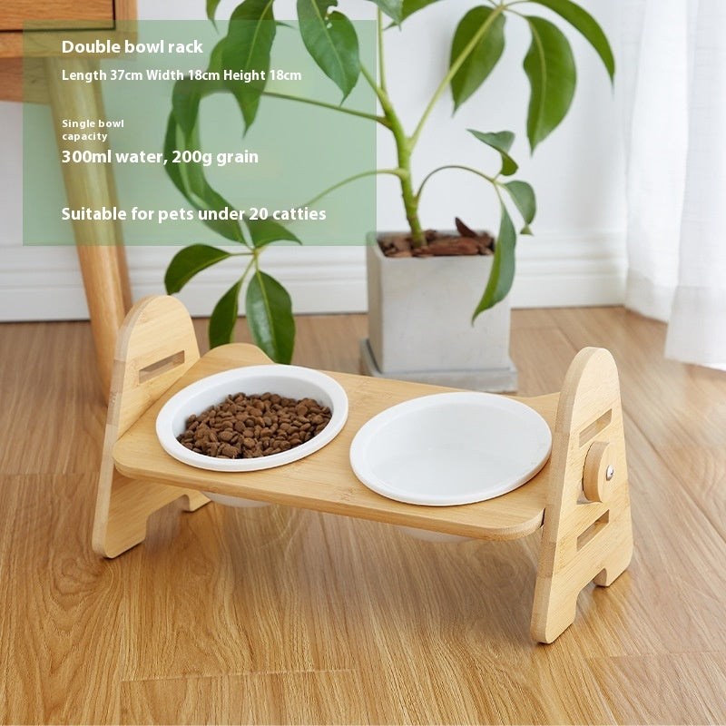 KFX-4883645 Pet Drinking Bowl with Bamboo Stand – Ceramic and Stainless Steel Options
