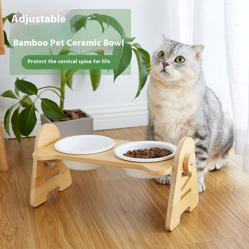 KFX-4883645 Pet Drinking Bowl with Bamboo Stand – Ceramic and Stainless Steel Options