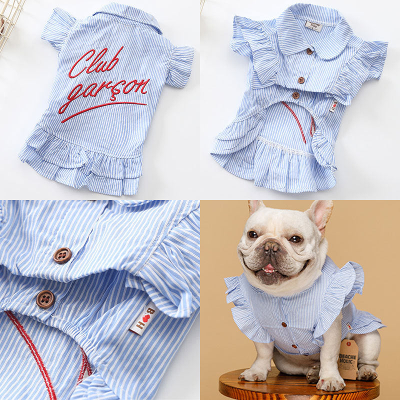 KFX-4884029 Striped Embroidered Cotton Pet Skirt - Available in Multiple Sizes