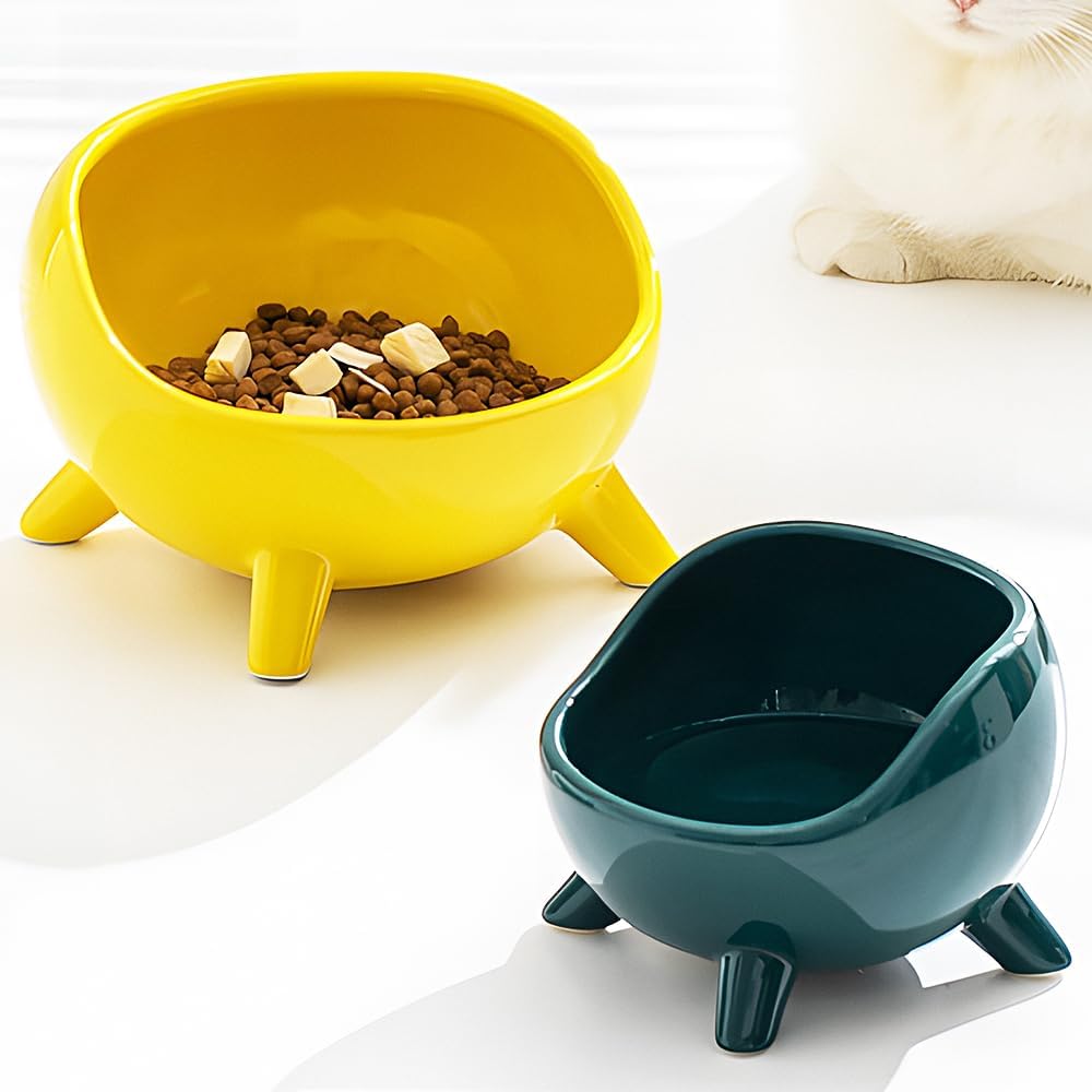 KFX-4884925 Ceramic Cat and Small Dog Food Bowl with Four-Legged Stability and Wide-Mouth Design