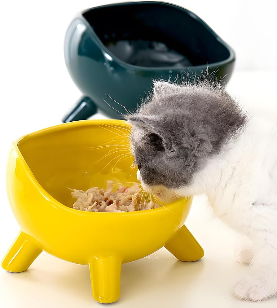 KFX-4884925 Ceramic Cat and Small Dog Food Bowl with Four-Legged Stability and Wide-Mouth Design