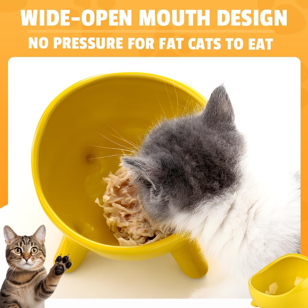 KFX-4884925 Ceramic Cat and Small Dog Food Bowl with Four-Legged Stability and Wide-Mouth Design