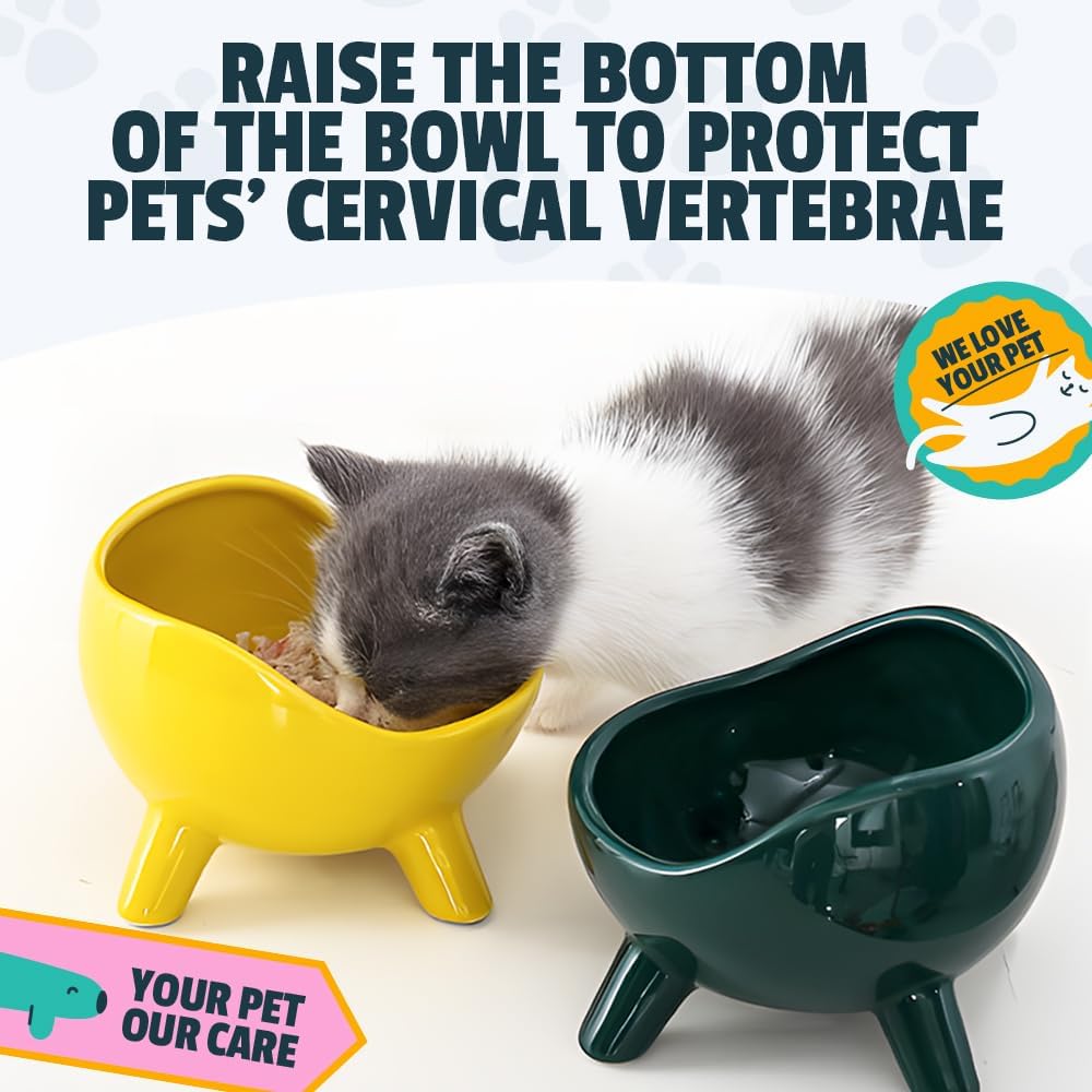 KFX-4884925 Ceramic Cat and Small Dog Food Bowl with Four-Legged Stability and Wide-Mouth Design