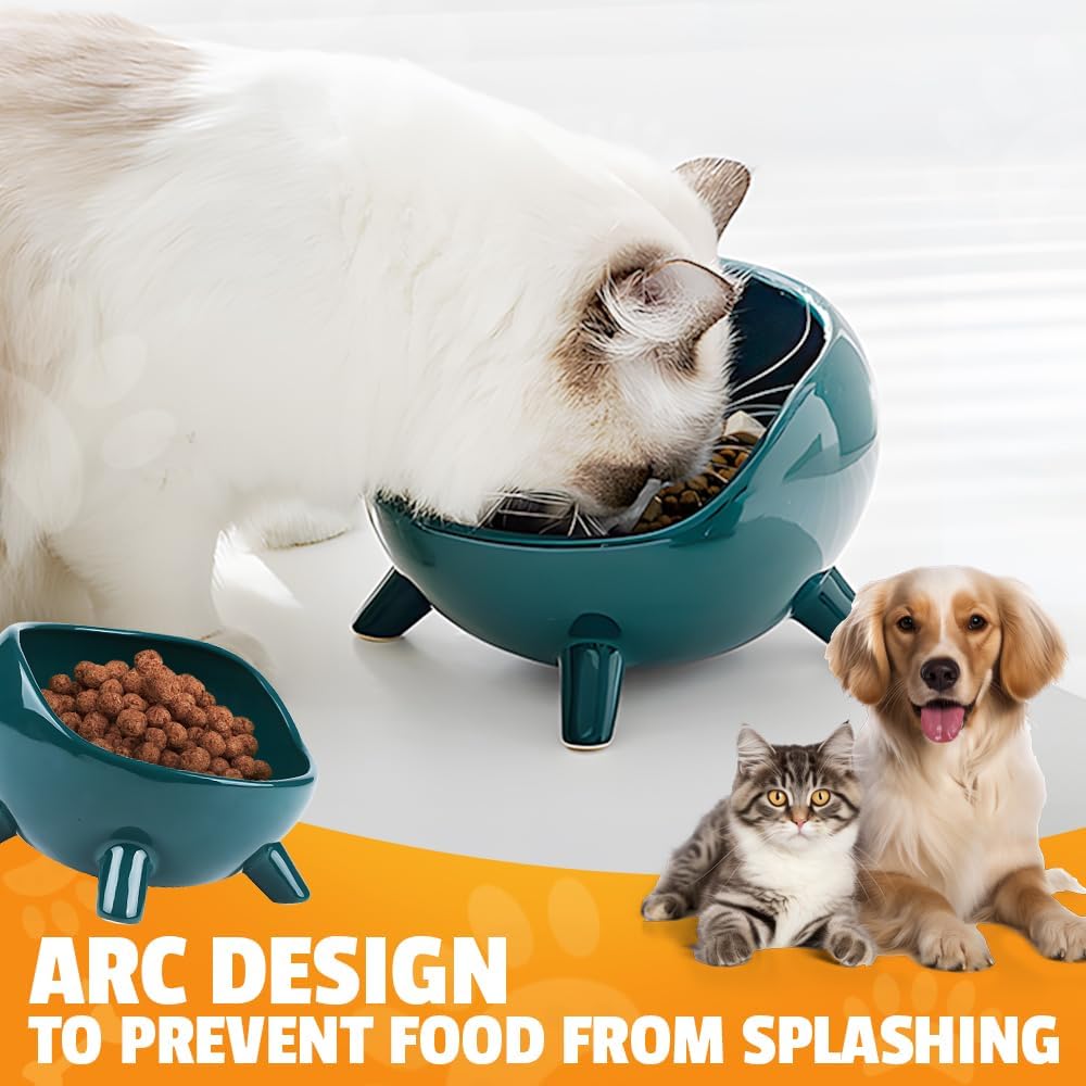 KFX-4884925 Ceramic Cat and Small Dog Food Bowl with Four-Legged Stability and Wide-Mouth Design
