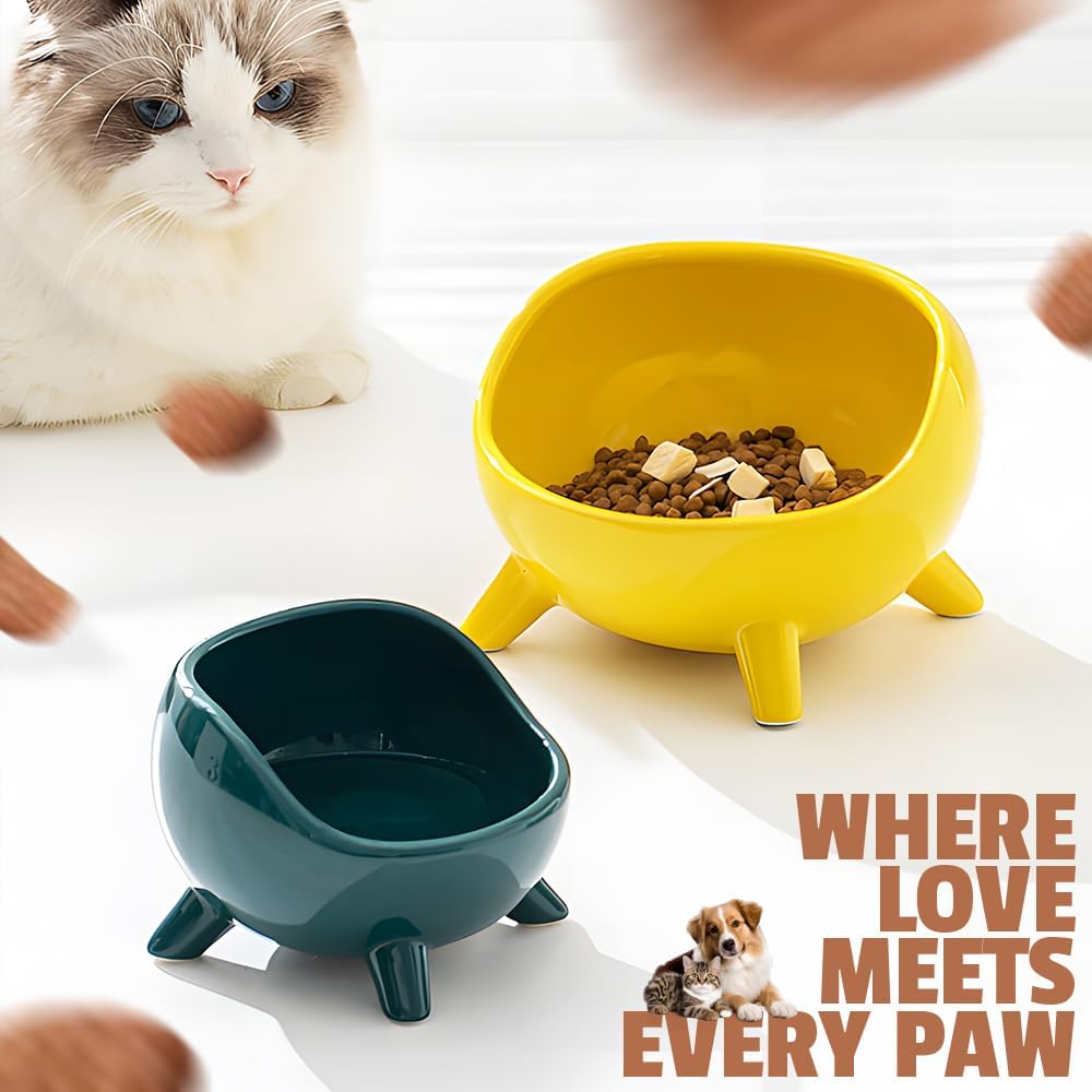 KFX-4884925 Ceramic Cat and Small Dog Food Bowl with Four-Legged Stability and Wide-Mouth Design