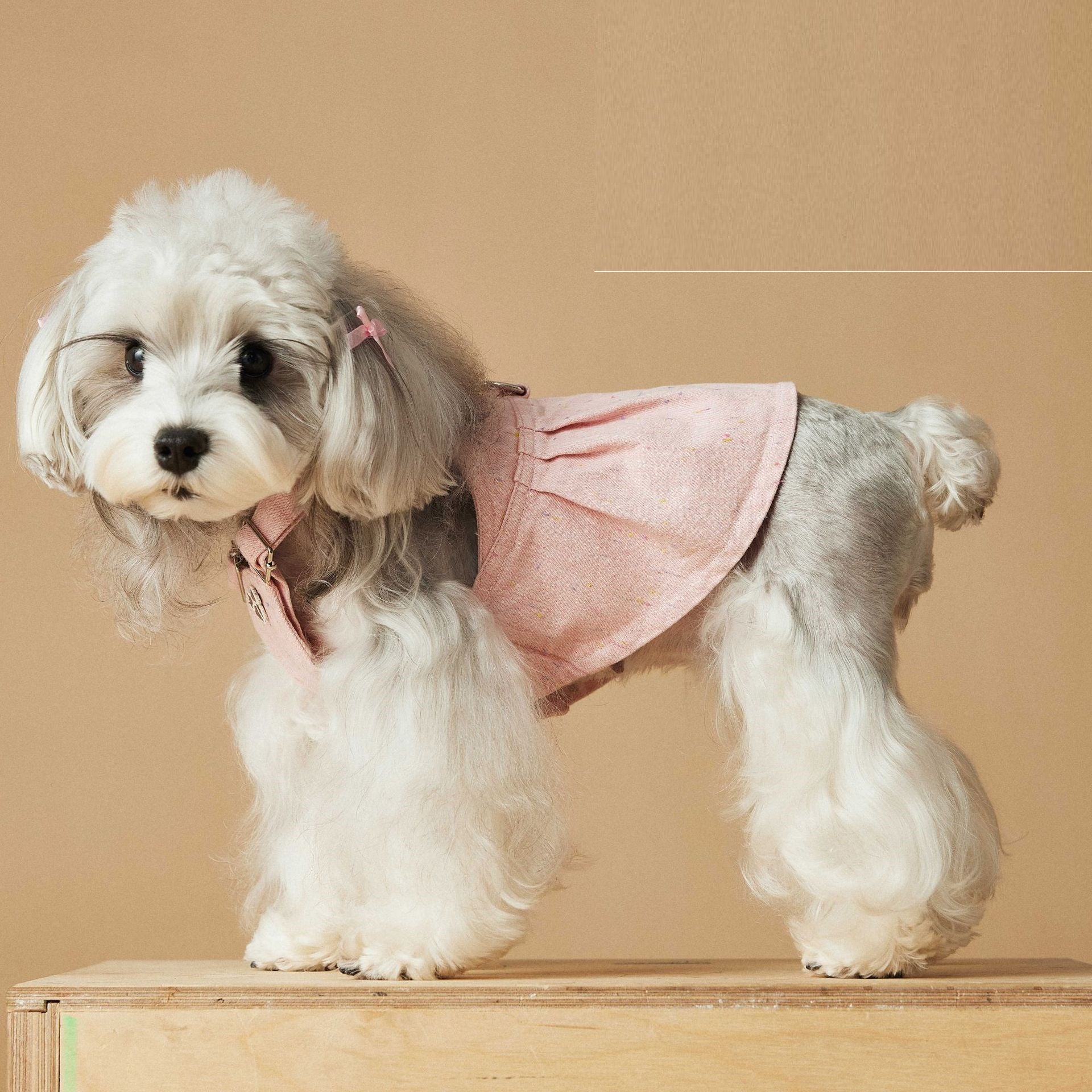 KFX-4885053 Casual Washed Denim Suspender Skirt for Dogs in Light Blue and Pink