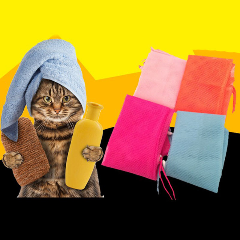 KFX-4885309 Adjustable Cat Grooming Bag for Bathing, Nail Trimming, and Care - Breathable Polyester Mesh Design