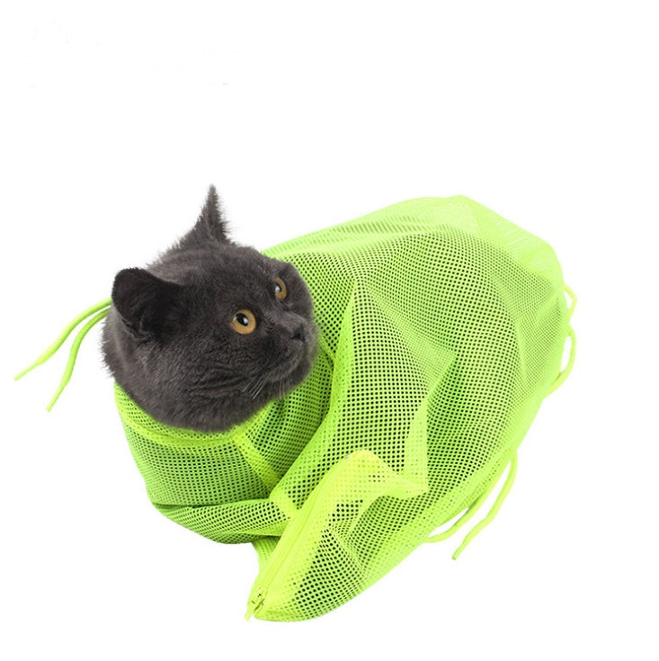 KFX-4885309 Adjustable Cat Grooming Bag for Bathing, Nail Trimming, and Care - Breathable Polyester Mesh Design
