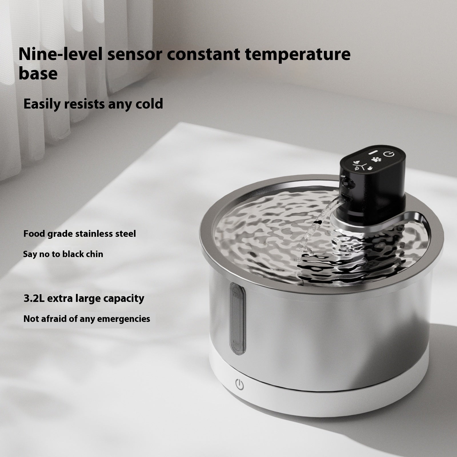KFX-4889277 Stainless Steel Cat and Dog Water Fountain with Nine-Gear Temperature Control