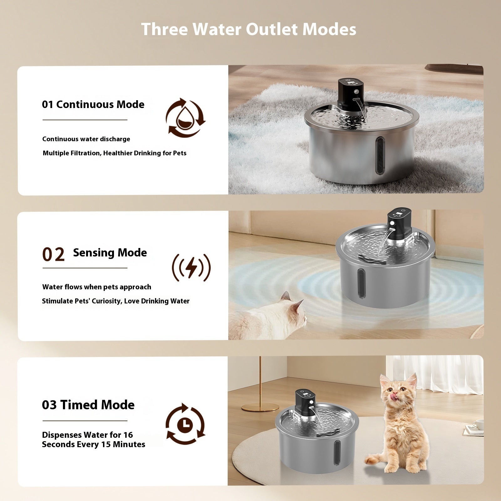 KFX-4889277 Stainless Steel Cat and Dog Water Fountain with Nine-Gear Temperature Control
