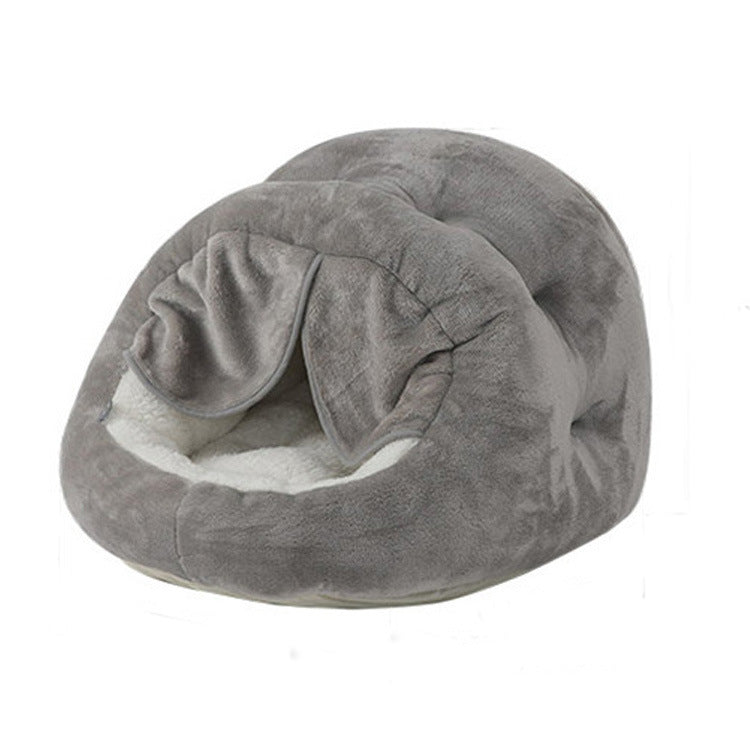 KFX-4893245 Plush Semi-Closed Velvet Cat Kennel with Door Curtain for Cozy Comfort
