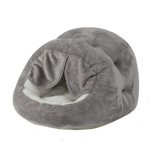 KFX-4893245 Plush Semi-Closed Velvet Cat Kennel with Door Curtain for Cozy Comfort
