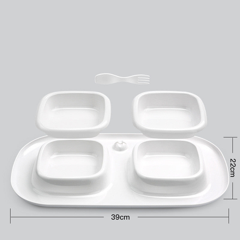 KFX-4893373 Milky White Double Bowl Pet Cat Dish Made of Durable Plastic