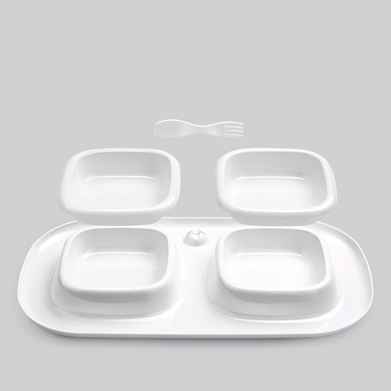 KFX-4893373 Milky White Double Bowl Pet Cat Dish Made of Durable Plastic