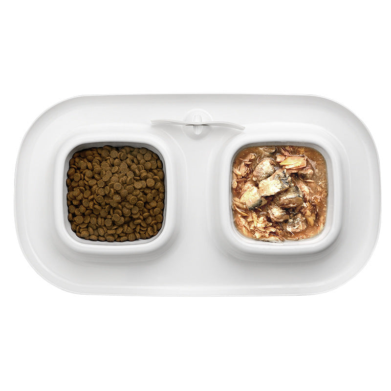 KFX-4893373 Milky White Double Bowl Pet Cat Dish Made of Durable Plastic