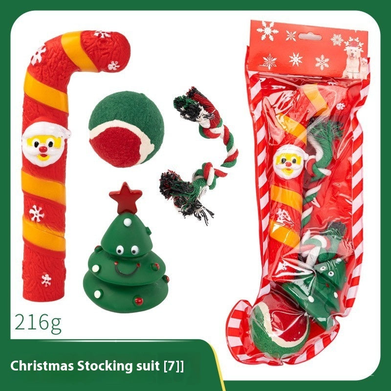 KFX-4894013 Christmas Themed Dog Toy Set - Bite-Resistant Vinyl Toys with Various Fun Designs