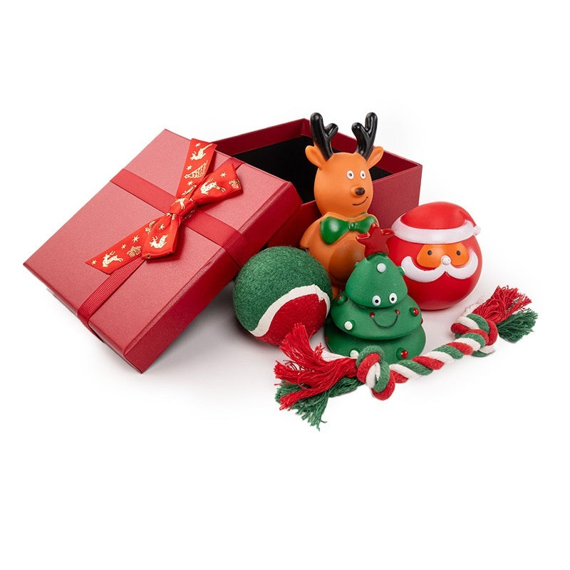 KFX-4894013 Christmas Themed Dog Toy Set - Bite-Resistant Vinyl Toys with Various Fun Designs