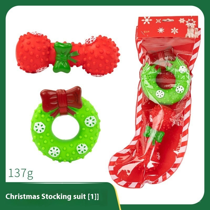 KFX-4894013 Christmas Themed Dog Toy Set - Bite-Resistant Vinyl Toys with Various Fun Designs