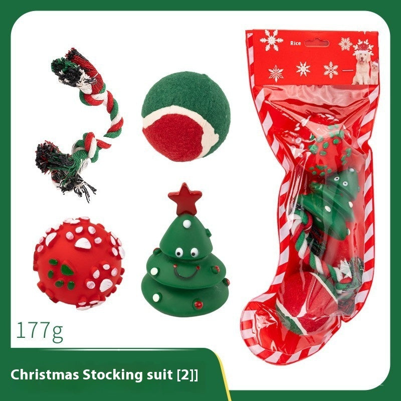 KFX-4894013 Christmas Themed Dog Toy Set - Bite-Resistant Vinyl Toys with Various Fun Designs