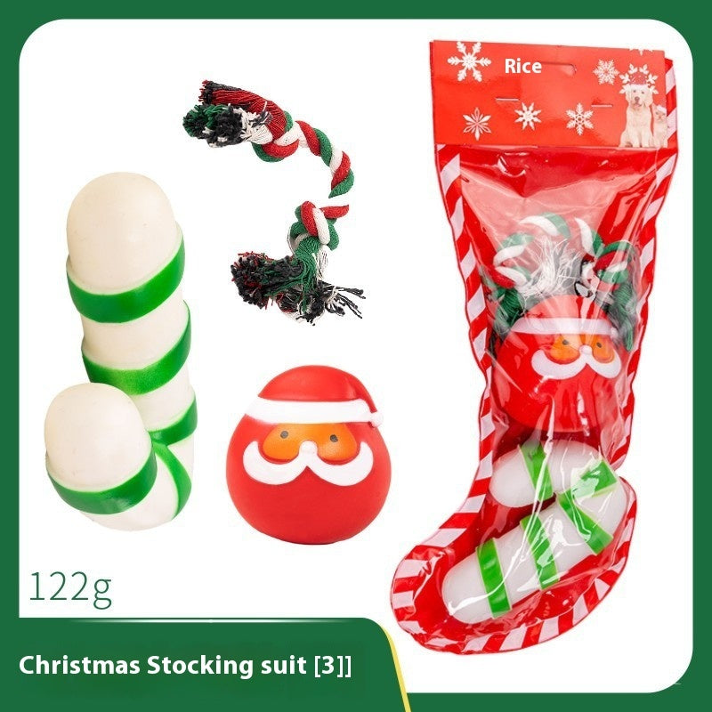 KFX-4894013 Christmas Themed Dog Toy Set - Bite-Resistant Vinyl Toys with Various Fun Designs