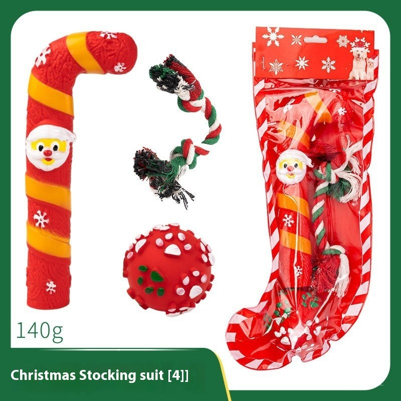 KFX-4894013 Christmas Themed Dog Toy Set - Bite-Resistant Vinyl Toys with Various Fun Designs