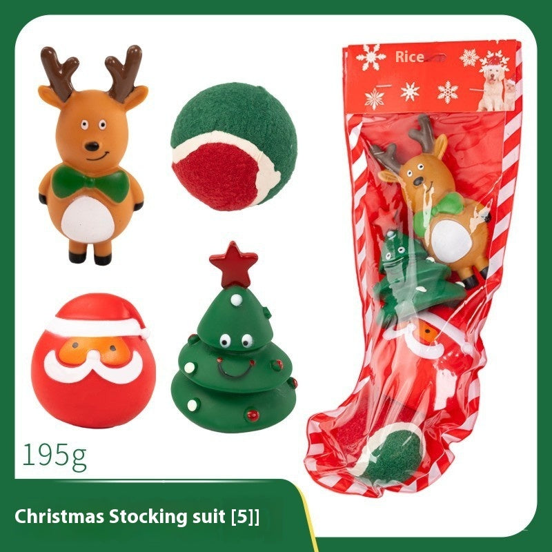 KFX-4894013 Christmas Themed Dog Toy Set - Bite-Resistant Vinyl Toys with Various Fun Designs
