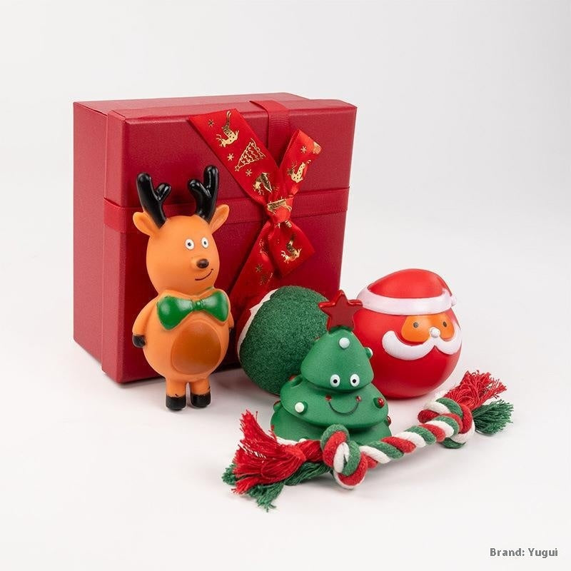 KFX-4894013 Christmas Themed Dog Toy Set - Bite-Resistant Vinyl Toys with Various Fun Designs