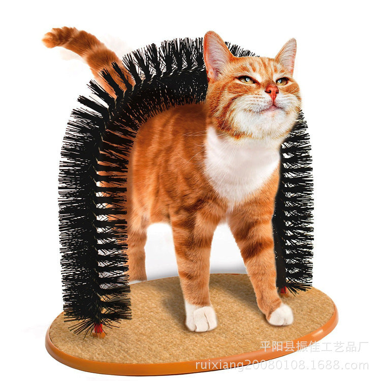 KFX-4894781 Cat Scratching Massage Brush with Plush Mouse Toy and Carpet Base for Grooming and Hair Cleaning