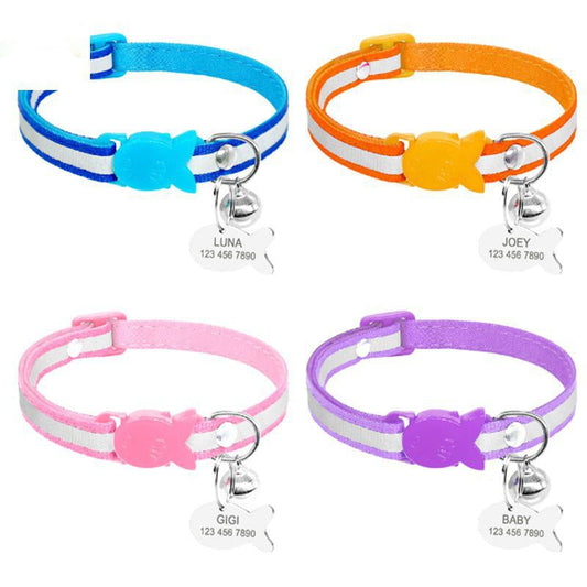 KFX-4895037 Reflective Adjustable Collar with Bell in Blue, Purple, Pink, and Orange – Durable Polyester Design