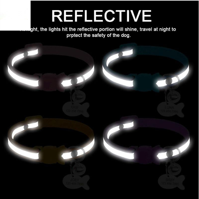 KFX-4895037 Reflective Adjustable Collar with Bell in Blue, Purple, Pink, and Orange – Durable Polyester Design