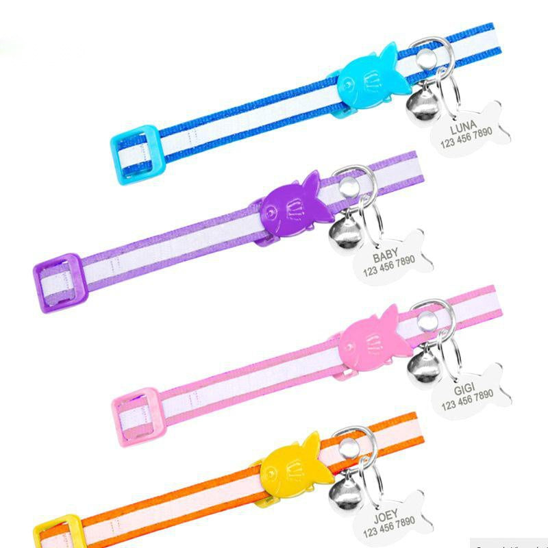 KFX-4895037 Reflective Adjustable Collar with Bell in Blue, Purple, Pink, and Orange – Durable Polyester Design