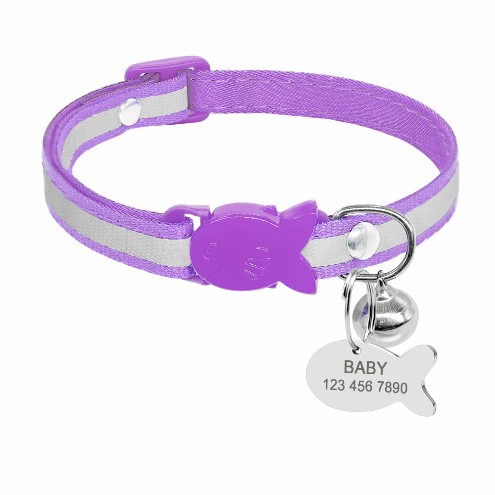 KFX-4895037 Reflective Adjustable Collar with Bell in Blue, Purple, Pink, and Orange – Durable Polyester Design