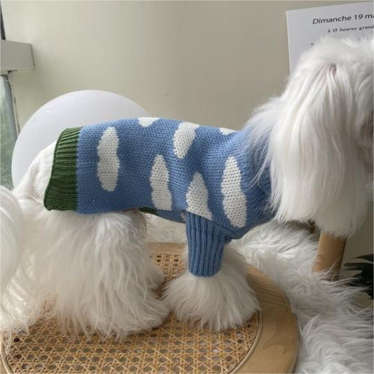 KFX-4896957 Jacquard Knitted Sweater for Dogs - Sky Blue with Cloud Design
