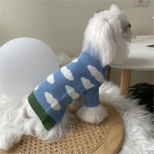 KFX-4896957 Jacquard Knitted Sweater for Dogs - Sky Blue with Cloud Design