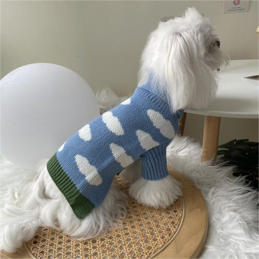 KFX-4896957 Jacquard Knitted Sweater for Dogs - Sky Blue with Cloud Design