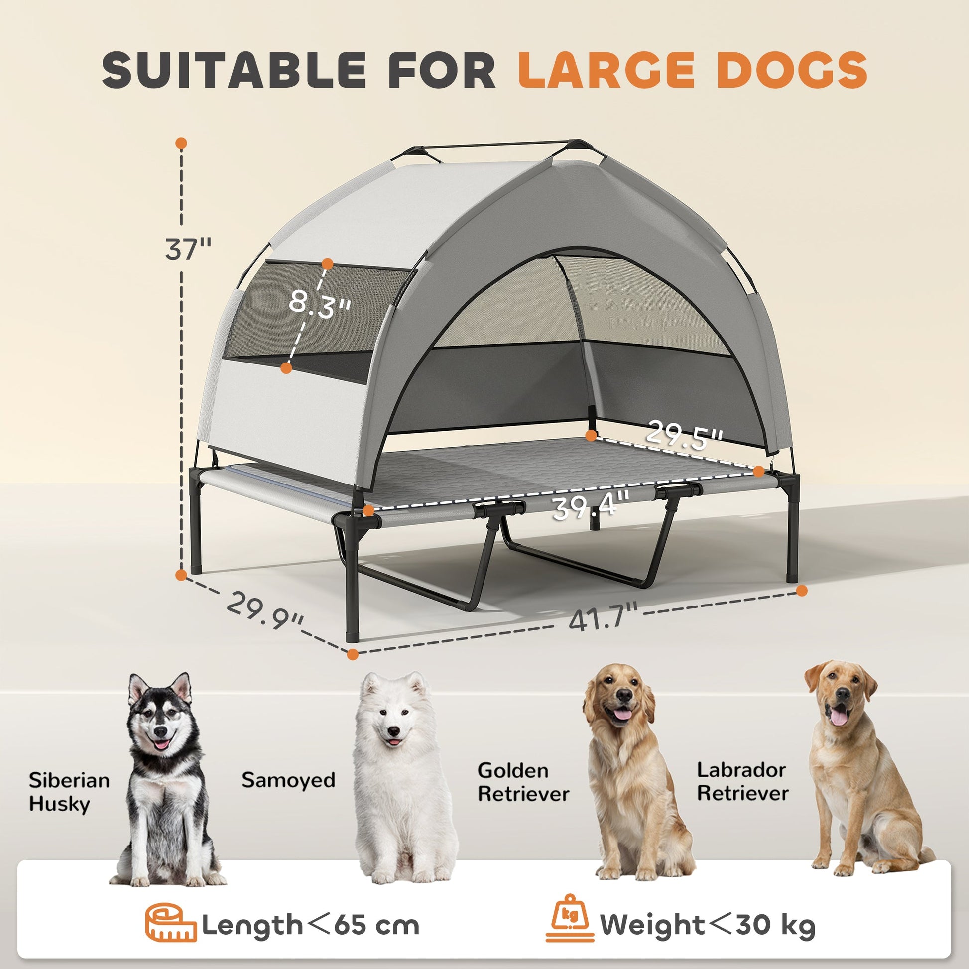 KFX-4897597 Elevated Dog Bed with Removable Canopy and Cooling Pad, Portable Outdoor Pet Cot, Ideal for Large Dogs