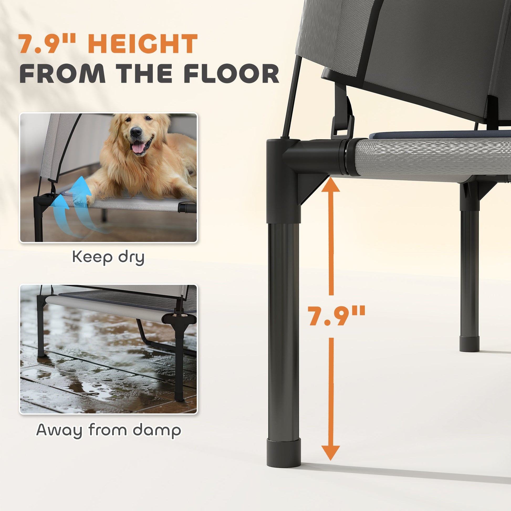 KFX-4897597 Elevated Dog Bed with Removable Canopy and Cooling Pad, Portable Outdoor Pet Cot, Ideal for Large Dogs