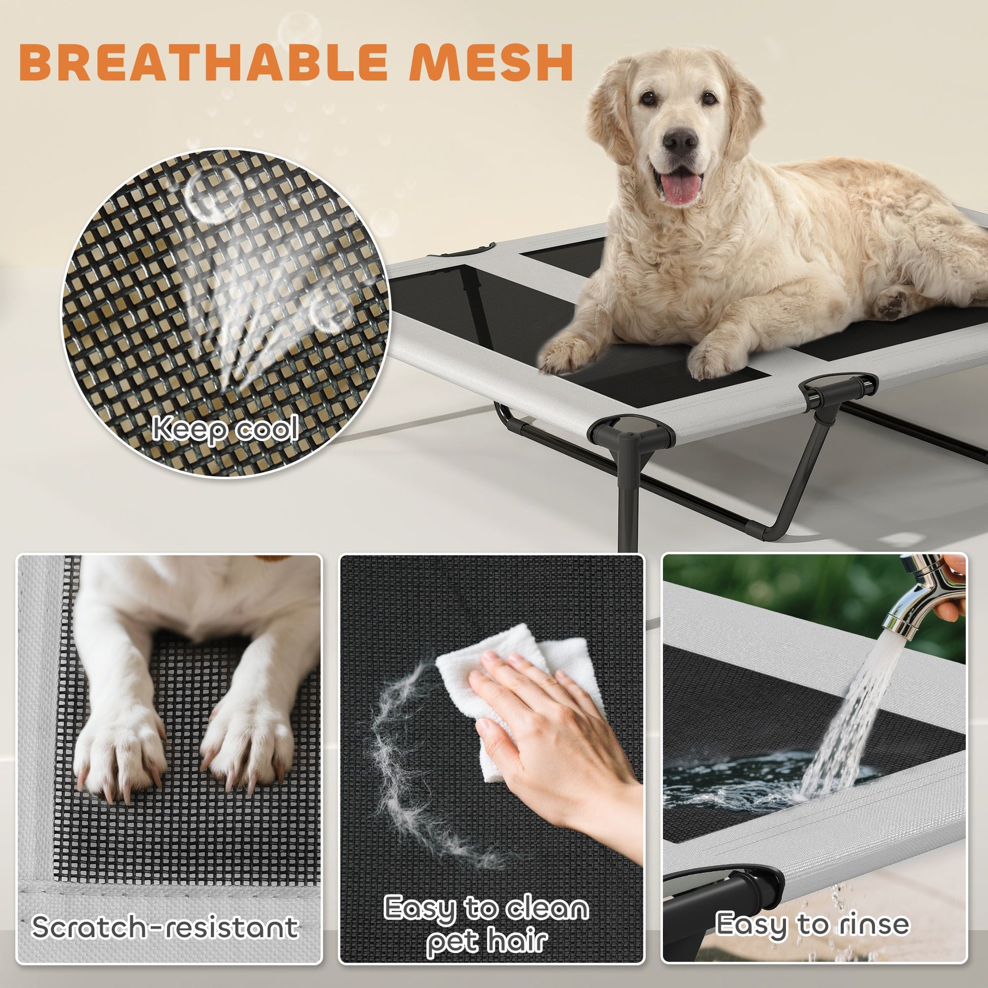 KFX-4897597 Elevated Dog Bed with Removable Canopy and Cooling Pad, Portable Outdoor Pet Cot, Ideal for Large Dogs