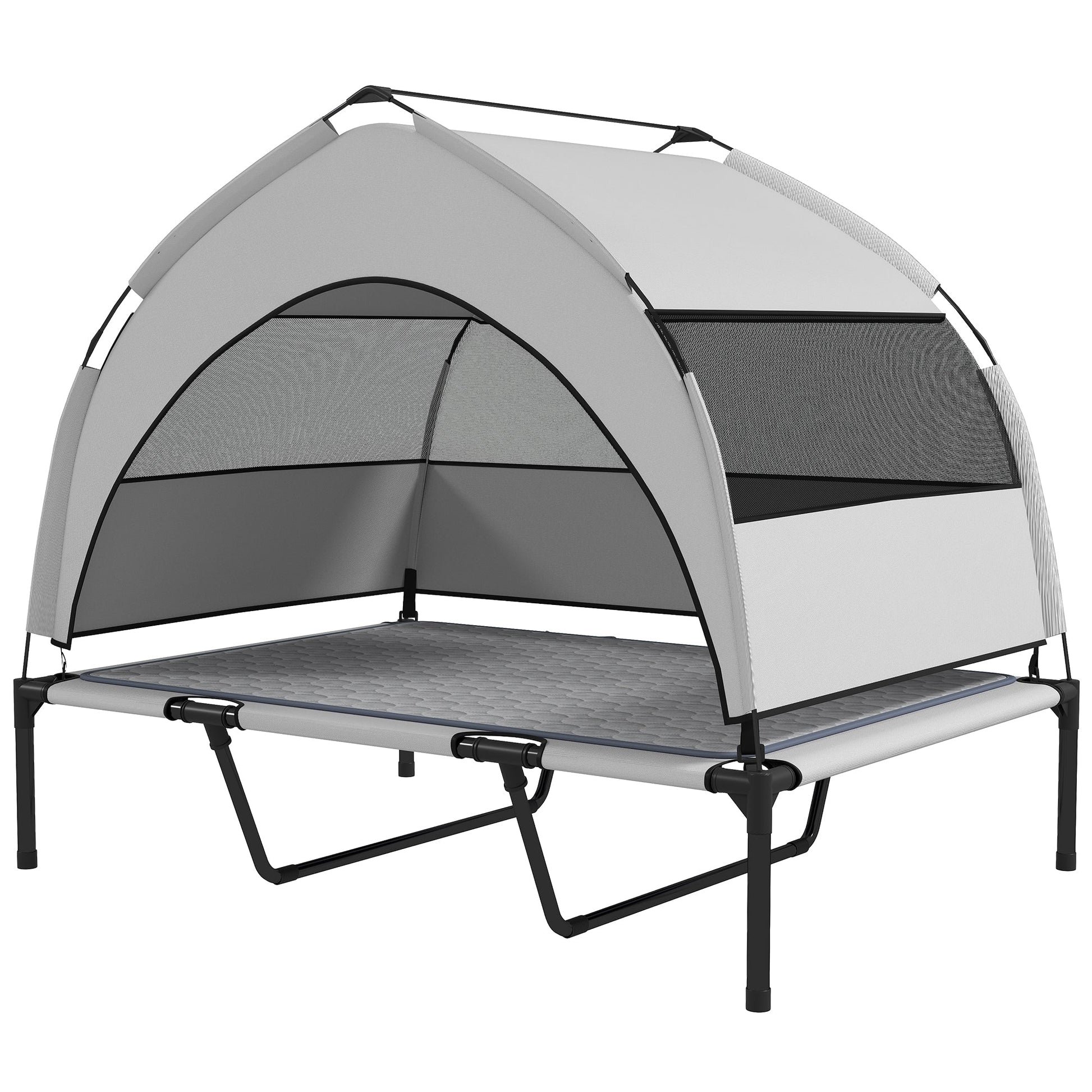 KFX-4897597 Elevated Dog Bed with Removable Canopy and Cooling Pad, Portable Outdoor Pet Cot, Ideal for Large Dogs