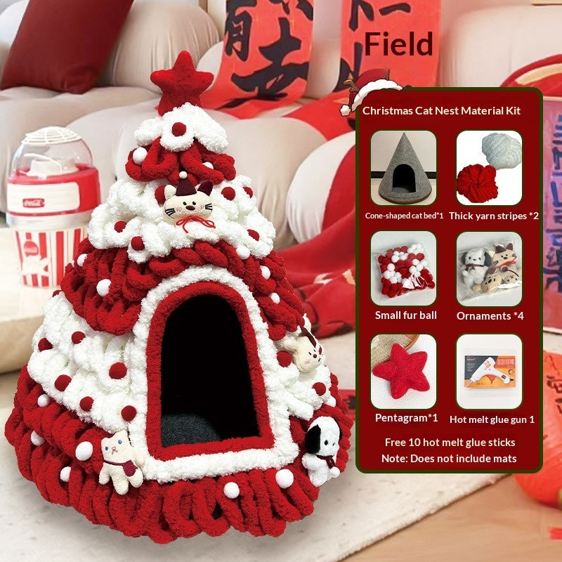KFX-4899005 Christmas-Themed Felt Cat Bed - Multiple Unique Designs Available