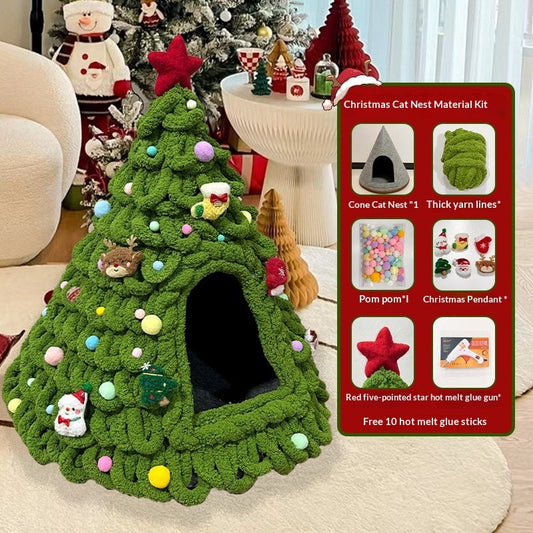 KFX-4899005 Christmas-Themed Felt Cat Bed - Multiple Unique Designs Available