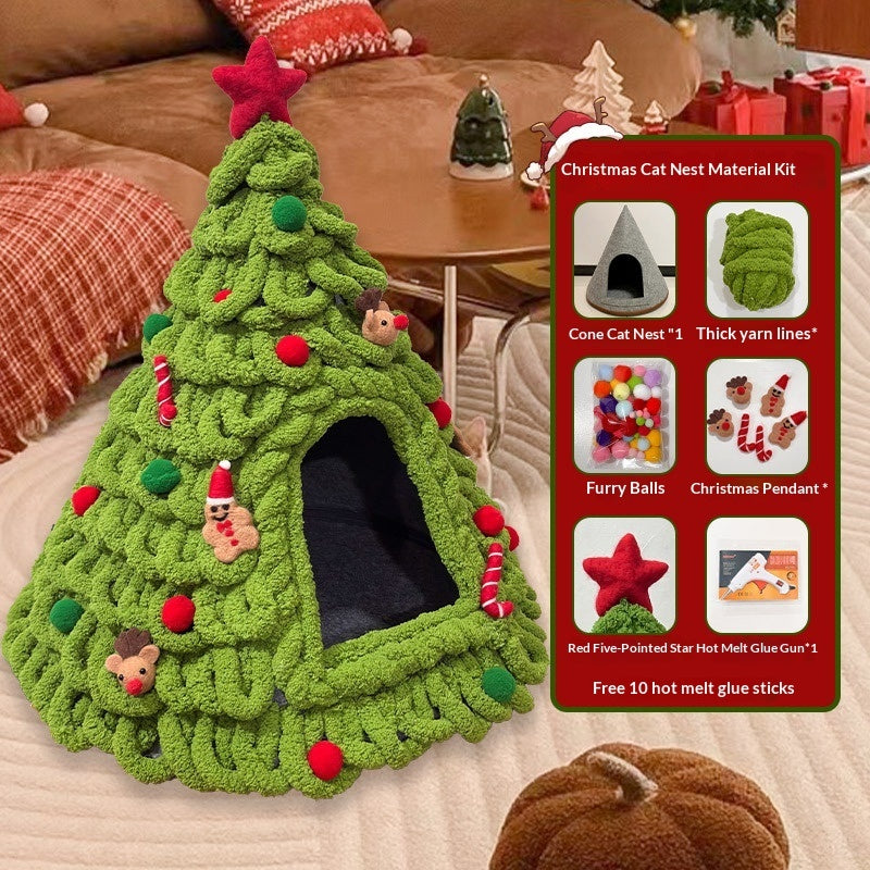 KFX-4899005 Christmas-Themed Felt Cat Bed - Multiple Unique Designs Available