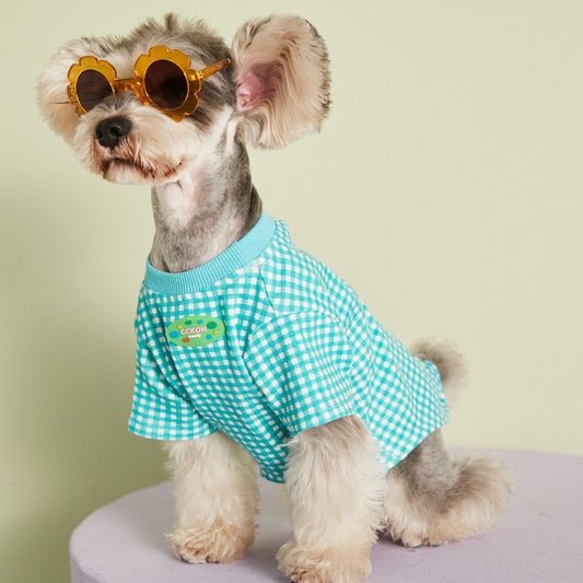 KFX-4899517 Candy Color Plaid T-Shirt in Blue, Yellow, and Pink for a Casual Summer Look - Sizes XS to XXL