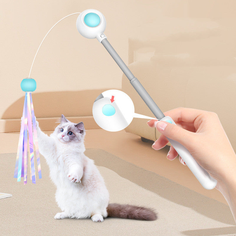 KFX-4899773 Retractable 2-in-1 Cat Wand with Laser Teaser and Feather Toys for Interactive Play