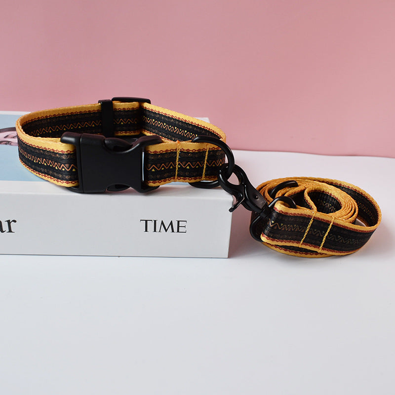 KFX-4900925 Ethnic Style Nylon Pet Collar and Leash Set for Outdoor Dog Walking