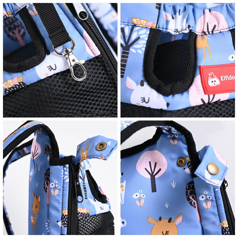 KFX-4901181 Animal Pattern Nylon Pet Backpack - Medium Hardness, Capacity 5, Available in Fawn Blue, Sizes S, M, L