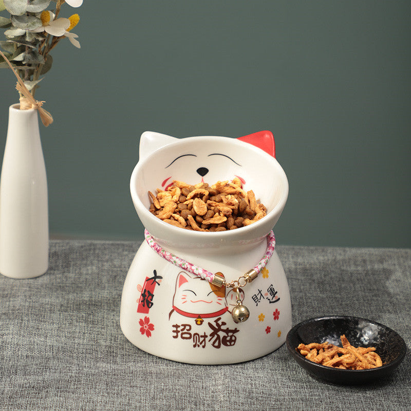 KFX-4904893 Anti-Tipping Ceramic Cat Food & Water Bowl - Mint Green, Peach Powder, White