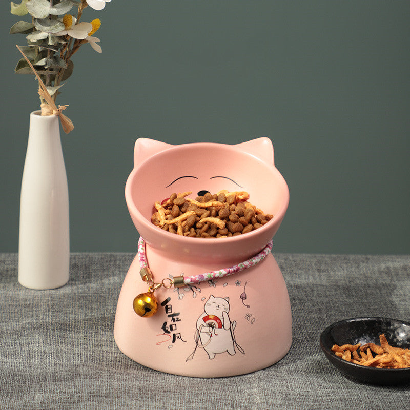 KFX-4904893 Anti-Tipping Ceramic Cat Food & Water Bowl - Mint Green, Peach Powder, White